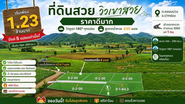 ที่ดินวิวสวย วิวเขาสวย ขนาด 164 วา ราคา 1.23 ล้านบาท
